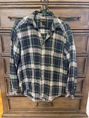 VINTAGE Men's Sun River Essentials Green/Blue Flannel Shirt Size Medium - M